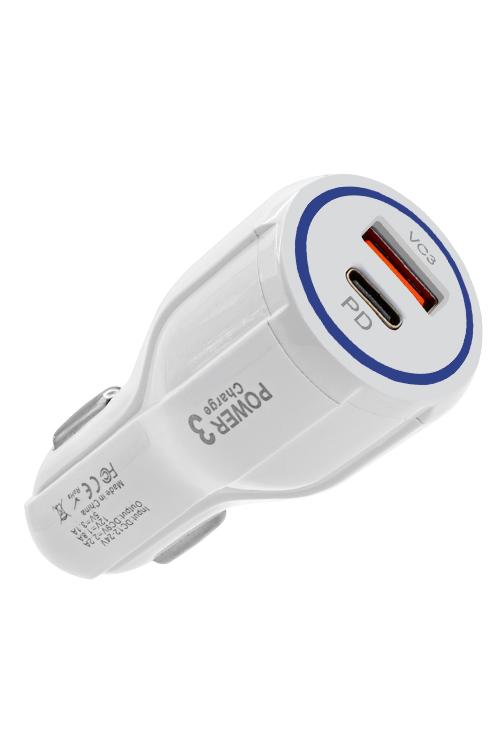 15W PD Car Charger With USB Port MW8182 WHITE