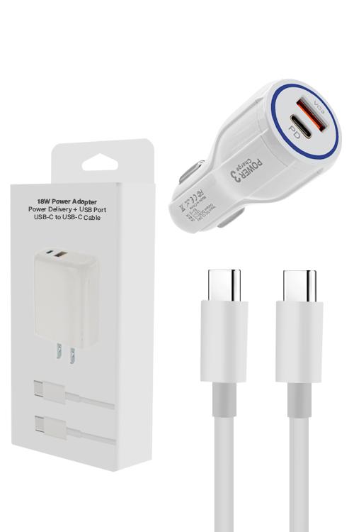 15W PD Car Combo With USB Car Charger And 3FT PD Cable MW8186 WHITE