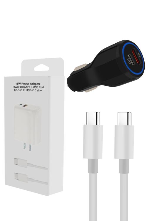 15W PD Car Combo With USB Car Charger And 3FT PD Cable MW8186 BLACK