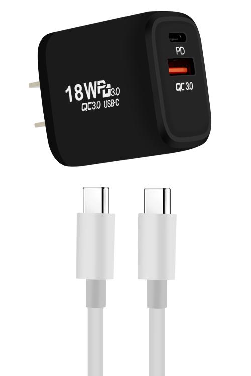 18W PD USB Wall Plug Combo With Type-C To C Cable MW8183 BLACK
