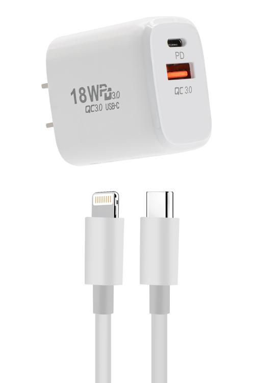 18W PD Wall Charger With USB Port And PD Cable 3FT MW8184 WHITE