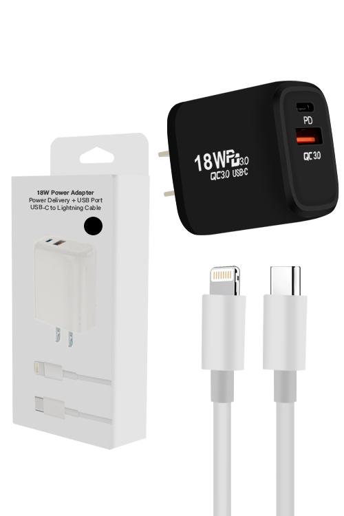 18W PD Wall Charger With USB Port And PD Cable 3FT MW8184 BLACK