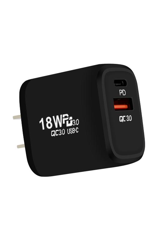 18W PD Wall Charger With USB Port MW8185 BLACK