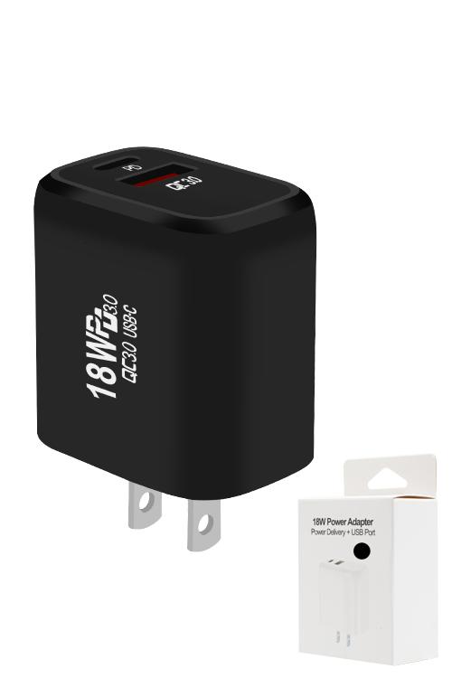 18W PD Wall Charger With USB Port MW8185 BLACK