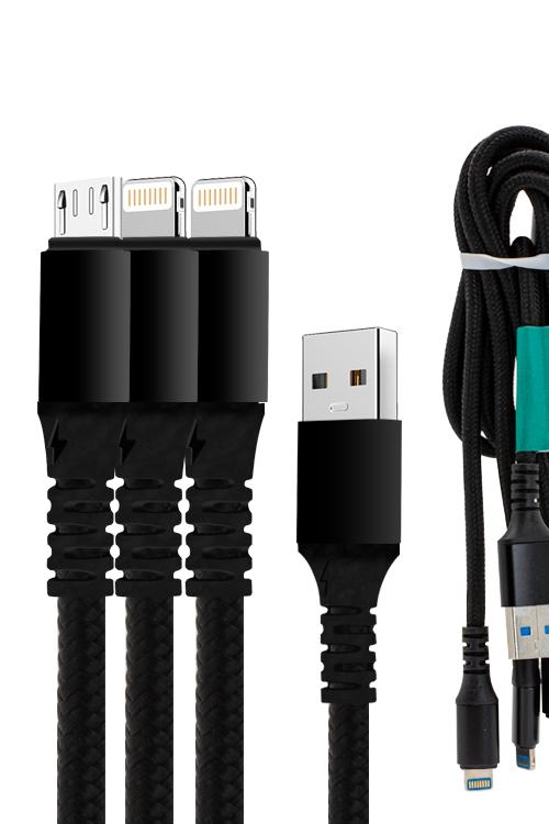 3 In 1 Cable With 1 Micro USB and 2 iphon Head Jacks 1V82IPH BLACK