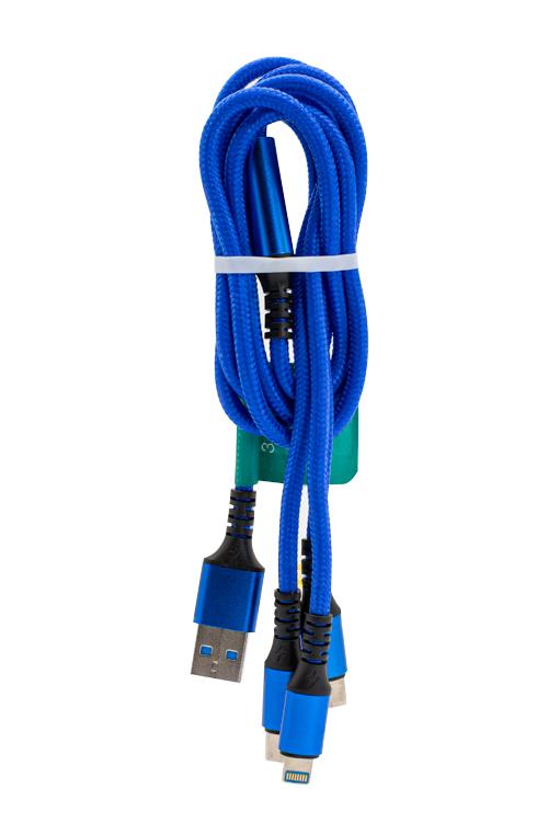 3 In 1 Cable With 1 Micro USB and 2 iphon Head Jacks 1V82IPH BLUE
