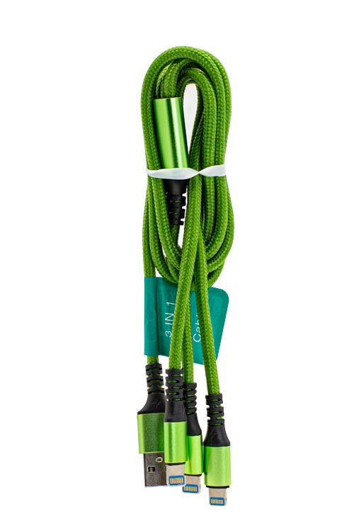 3 In 1 Cable With 1 Micro USB and 2 iphon Head Jacks 1V82IPH GREEN