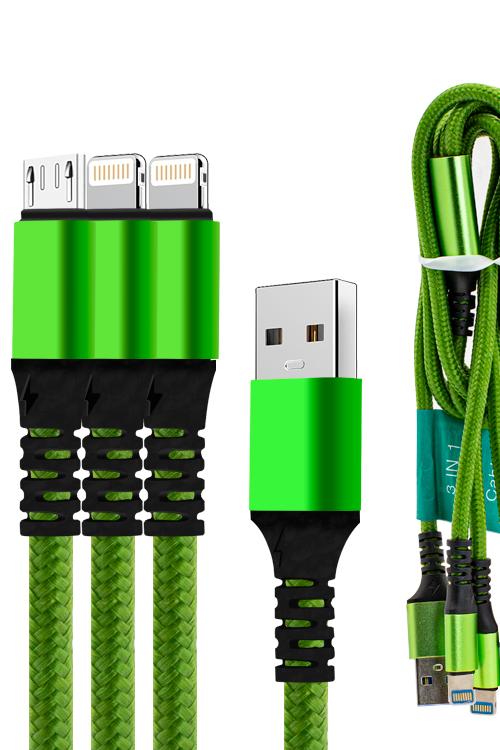 3 In 1 Cable With 1 Micro USB and 2 iphon Head Jacks 1V82IPH GREEN