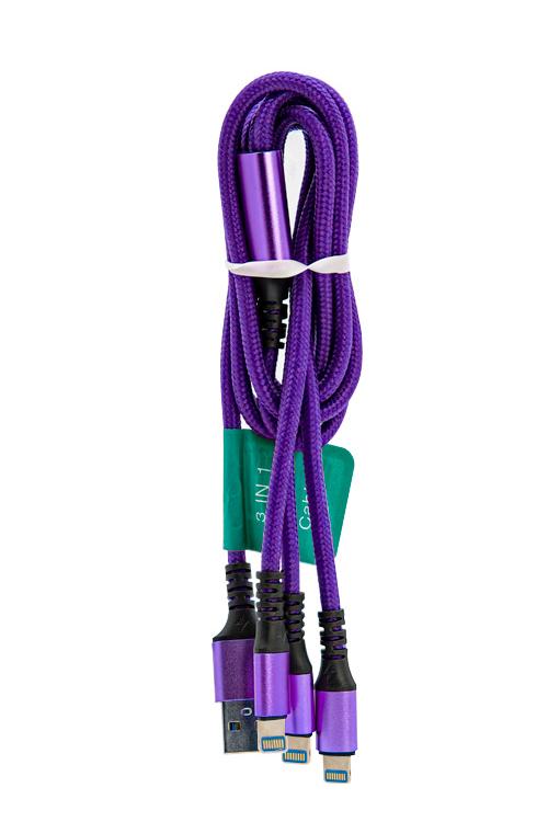 3 In 1 Cable With 1 Micro USB and 2 iphon Head Jacks 1V82IPH PURPLE