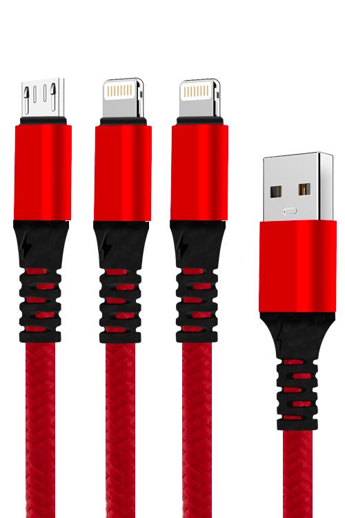 3 In 1 Cable With 1 Micro USB and 2 iphon Head Jacks 1V82IPH RED