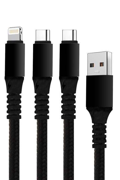 3 In 1 Cable With 1 Type-C and 2 Lightning Head Jacks 1TC2IPH Black