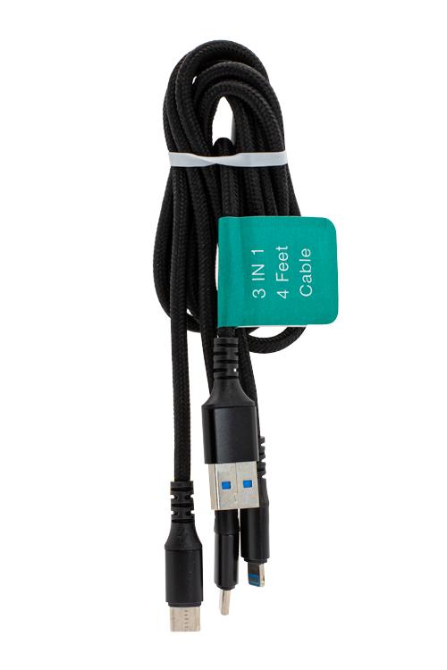 3 In 1 Cable With 1 Type-C and 2 Lightning Head Jacks 1TC2IPH Black