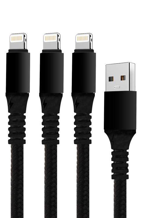 3 In 1 Cable With Triple iPhone Head Jacks 3IPH Black