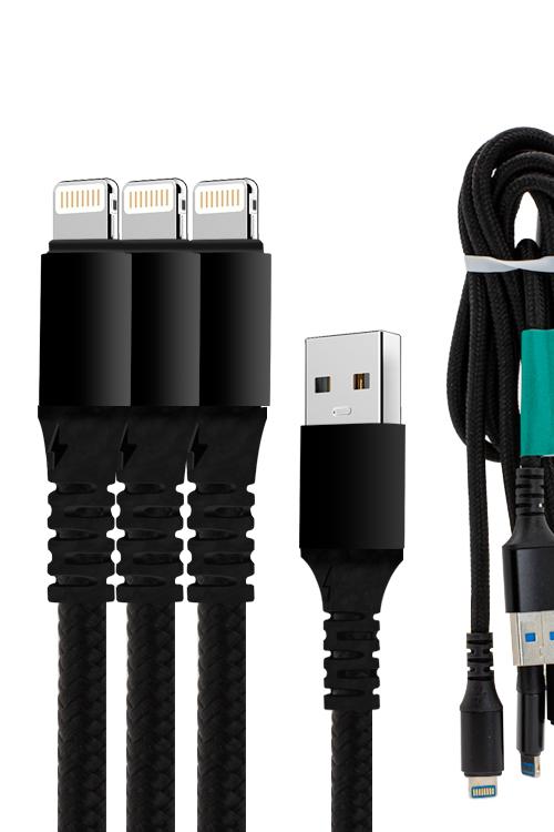 3 In 1 Cable With Triple iPhone Head Jacks 3IPH Black