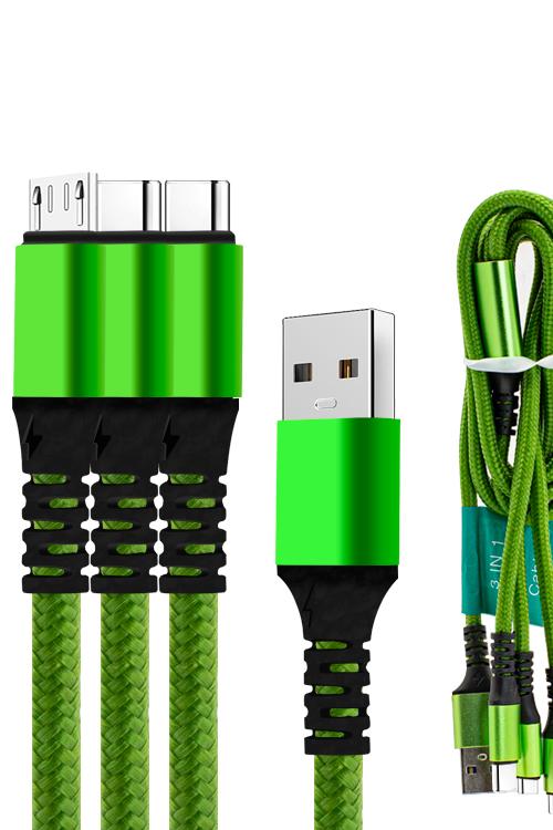 3 In 1 Cable with 1 Micro USB and 2 Type-C Head Jacks 1V82TC Green