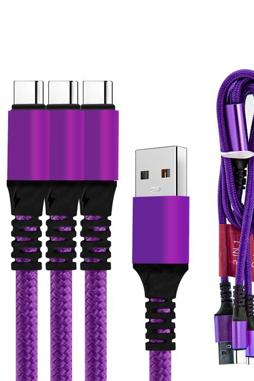 3 In Cable With 3 Type-C Head Jacks 3TC Purple