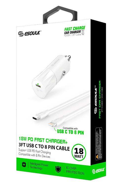 Esoulk 18W PD Car Combo With 3FT Lightning To Type C Cable EC36CL