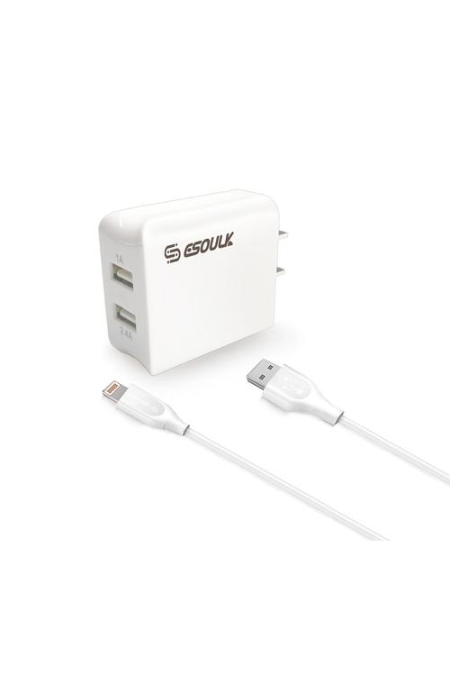 Esoulk 2.4A Dual Port Wall Charger & 5FT Iphone Cable Wholesale-EC44P-IP