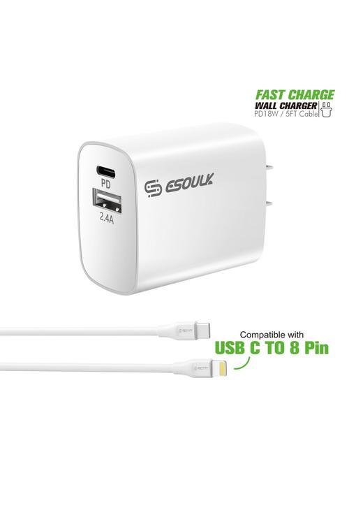 Esoulk Combo 18W PD USB Wall Plug & PD 5FT Cable-EC10P-CL