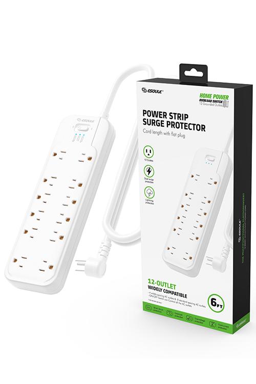 Esoulk Power Strip 12 Electrical Outlets 6FT Cord EPS02WH