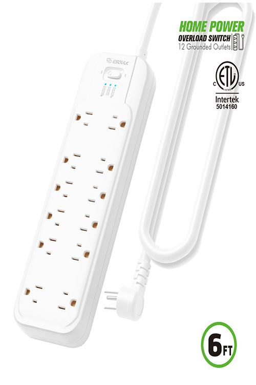 Esoulk Power Strip 12 Electrical Outlets 6FT Cord EPS02WH