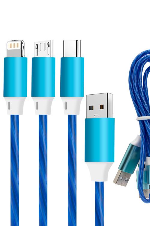 LED 3 IN 1 Cable With Light 3N1L Blue