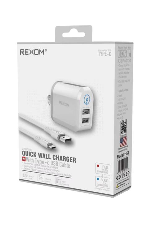 Rexom Dual Wall Charger & Type-C Cable Combo Wholesale-H51TC